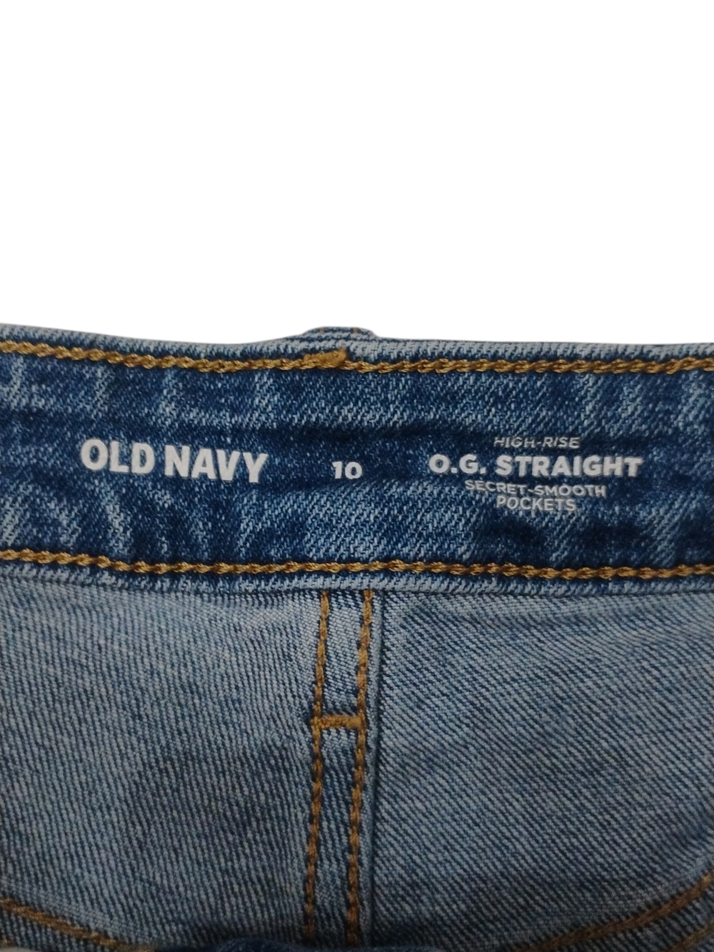 Old Navy OG Women's Straight-Leg Jeans in Medium Blue Wash Side Slit Flare SZ 10 - Picture 3 of 5